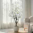 Faux White Cherry Blossom 6ft(72in) Artificial Floor Green Plant for Indoor Decor Natural Potted Tree with Texture Flowers Realistic Wood Trunk for Home Living Room,Office Perfect Housewarming Gift