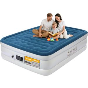 air Mattress Queen with Built in Pump 16 Inch Portable Inflatable Mattress Deluxe Flocking Inflatable Mattress for Temporary Guest Accommodation, Camping, and Home use MAX is 660 pounds