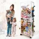 Stuffed Animal Storage Zoo with Wheels, Large Stuff Animals Plushies Holder Toy Organizer Kids Plush Storage Cage PVC with Elastic Band and Net for Nursery Playroom Corner for Toddler Boys Girls (67inch, White)