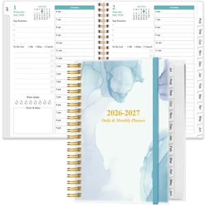 2026-2027 Daily & Monthly Planner - One Page Per Day, Daily Planner from July 2026 to June 2027, Planner 2026-2027 with 12 Monthly Tabs, 6.4" x 8.5", Rose Flower (Blue Watercolor)