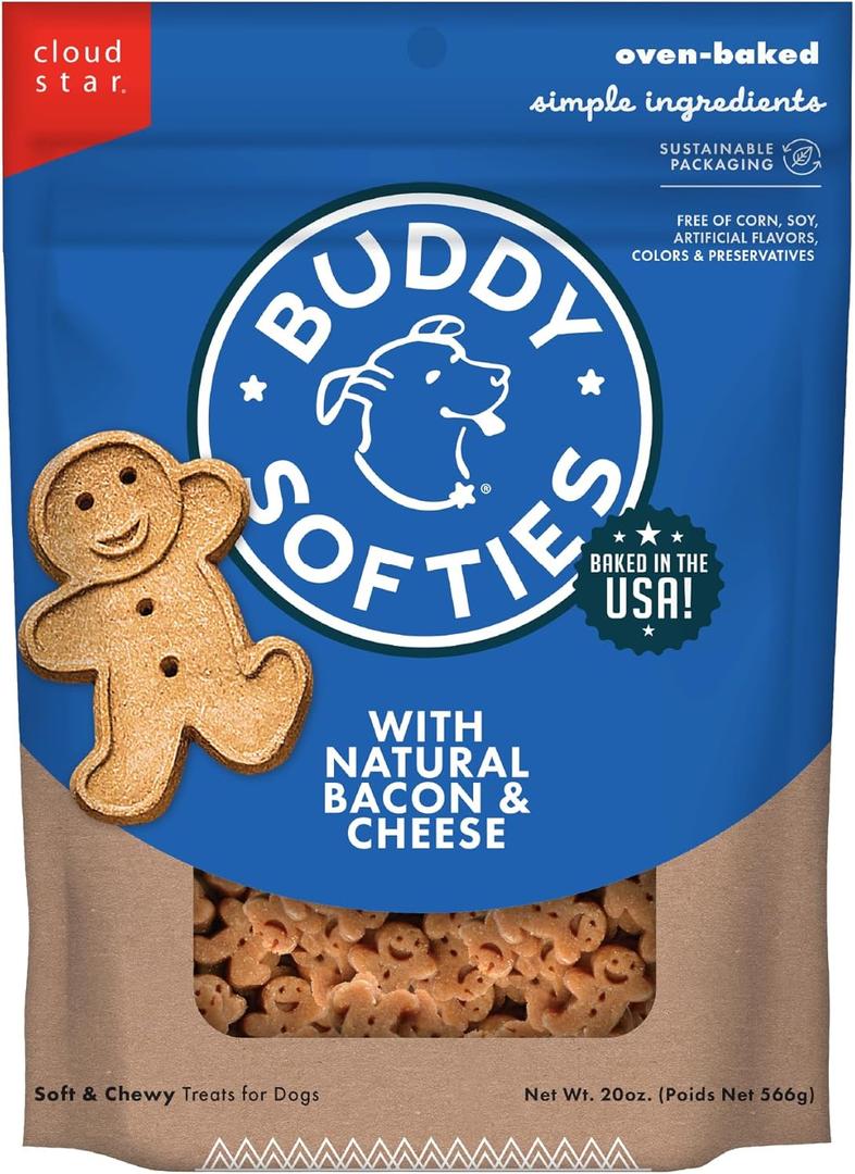 Buddy Biscuit Softies 20 oz Pouch, Soft & Chewy, Natural Bacon and Cheese Flavor Dog Treats, Oven Baked in the USA (1.25 Pound (Pack of 1))