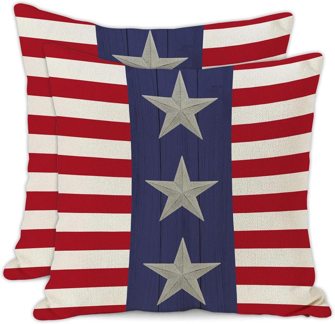 JOOCAR 4th of July Pillow Covers 26x26 Inch Set of 2 American Flag Stars and Stripes Throw Pillow Cases Patriotic Independence Day Cushion Covers for Sofa Couch Bed (Red Blue White) JOOCAR 4th of July Pillow Covers 26x26 Inch Set of 2 American Flag Stars and Stripes Throw Pillow Cases Patriotic Independence Day Cushion Covers for Sofa Couch Bed (Red Blue White)