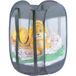 with strong handles Laundry Hamper,Tear Proof Pop Up Laundry Hampers, foldable mesh Laundry basket. Used for travel, laundry roomuniversity dormitory or toy storage, etc.(Vertical (Grey))