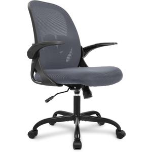 Primy Office Chair Ergonomic Desk Chair with Adjustable Lumbar Support and Height, Swivel Breathable Desk Mesh Computer Chair with Flip up Armrests for Conference Room, Dark Gray