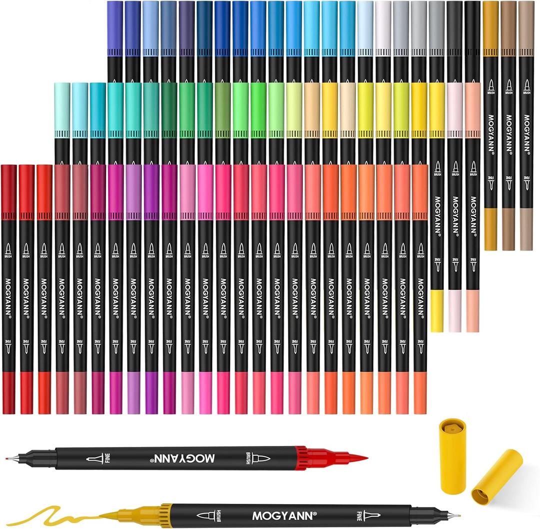 Mogyann Markers for Adult Coloring 72 Colored Pens Dual Tip Brush Markers for Coloring Books