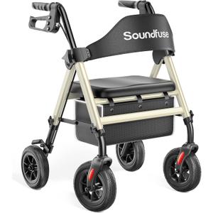 SOUNDFUSE Rollator Walkers for Seniors with Seat, Foldable Lightweight Rolling Walker with 8" Big PU Wheels, Ergonomic Seat, Dual Height Adjustment