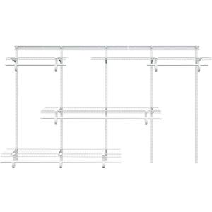 PROWORX 5-8 Ft Closet Organizer System, White Adjustable Custom Metal Wire Shelving Wall Mounted, Expandable Organization and Storage Shelf Kit with Hanging Rods