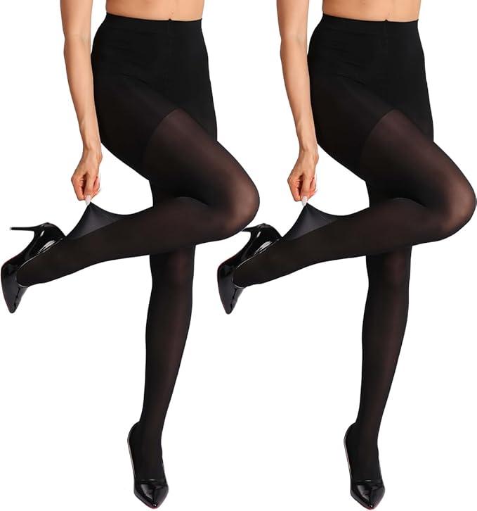 2 Pairs Indestructible Tights for Women,Rip Resistant Pantyhose, 40D Semi Sheer T-Crotch High Waist Tights