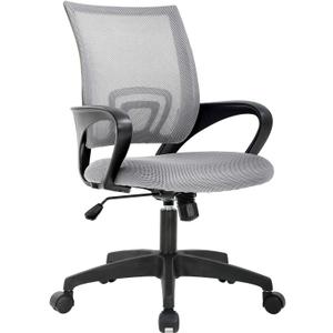 BestOffice | Ergonomic Office Chair | Mid-Back Swivel Desk Chair | Breathable Backrest & Lumbar Support | Adjustable Height | Sponge Seat | Rolling Wheels | Grey | for Adults & Women