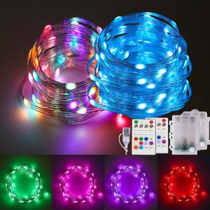 Fairy Lights Battery Operated Color Changing String Lights with Remote, 16.4FT 2 Pack Twinkle Lights USB Plug or Battery Powered, Outdoor Christmas Decorations for Bedroom Wedding Party Indoor Multi-colored-2pack