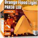 Gonhom PAR38 Flood Lights Outdoor,Dimmable LED Flood Light Bulbs,20W(Equivalent to 200W),E26 Base,Outdoor Porch,Holiday Lighting,LED Flood Light Bulb for Halloween,Christmas,1 Pack Orange