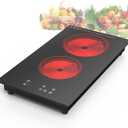 GIHETKUT Electric Cooktop,Built-in and Countertop Electric Stove Top, 2100W 110V Electric Burner 9 Heating Level, Timer & Kid Safety Lock, Sensor Touch Control 2 Burner Electric Cooktop.