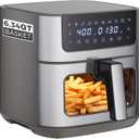 OLIXIS 6.34QT Air Fryer with Window, 8 Food Presets with 400F Max Heat, 90-Min Timer, Nonstick Dishwasher-Safe Basket for Air Fry, Roast, Reheat, Bake, Stainless Steel, Grey