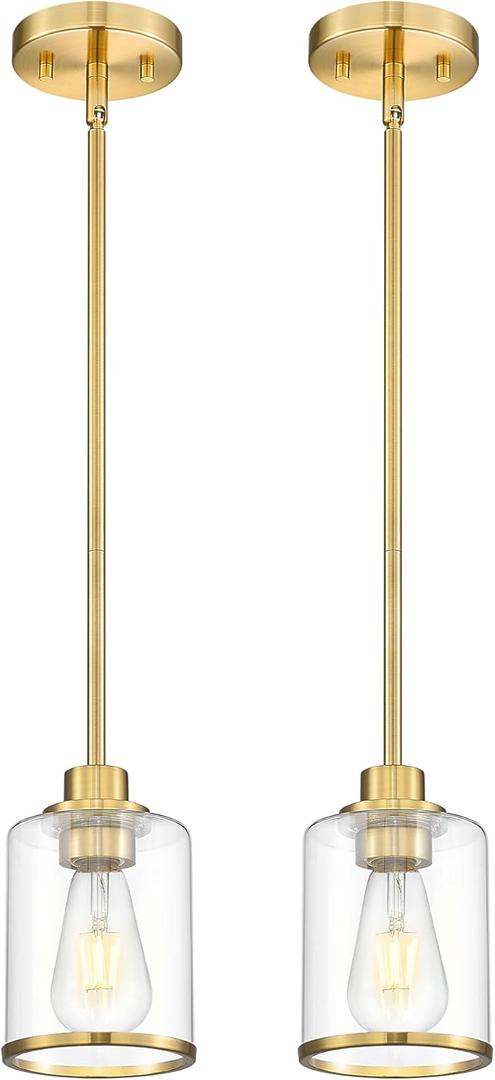 Beionxii 2 Pack Brushed Gold Pendant Lights Kitchen Island, Modern Kitchen Pendant Lighting Over Island, Hanging Lights with Clear Glass for Sink, Dining Room, Entryway, BX-PL02BG-2CG