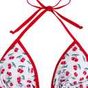 MakeMeChic Women's Cherry Print Bikini Set Halter Triangle Backless Swimwear Bathing Suit (White, L)