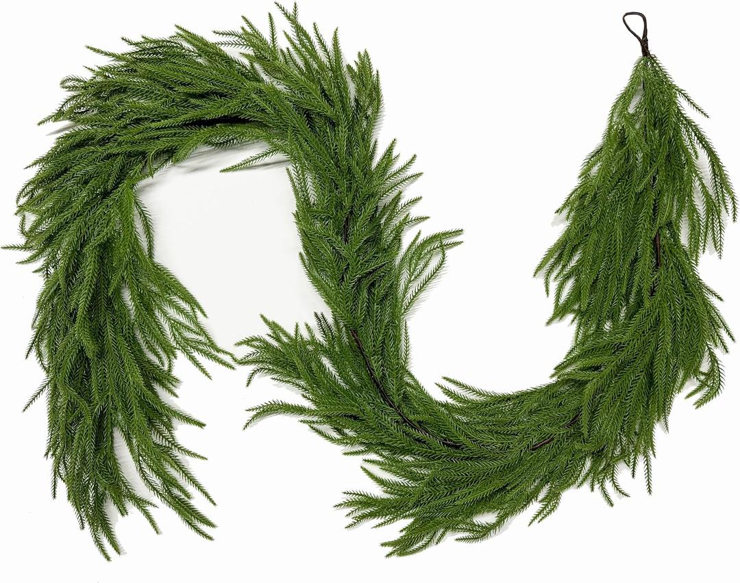Christmas Garlands Norfolk Pine Garland Real Touch Artificial Faux Greenery Garland for Holiday Indoor Outdoor Decor 2 Pack
