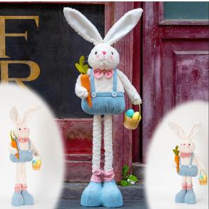 unanscre Large Easter Bunny Gnome Plush Decoration - Standing Rabbit Gnome Stuffed w/Retractable Spring Leg(20-30) Handmade Hold Easter Eggs Basket & Carrot Doll for Home Ornament Farmhouse Decor