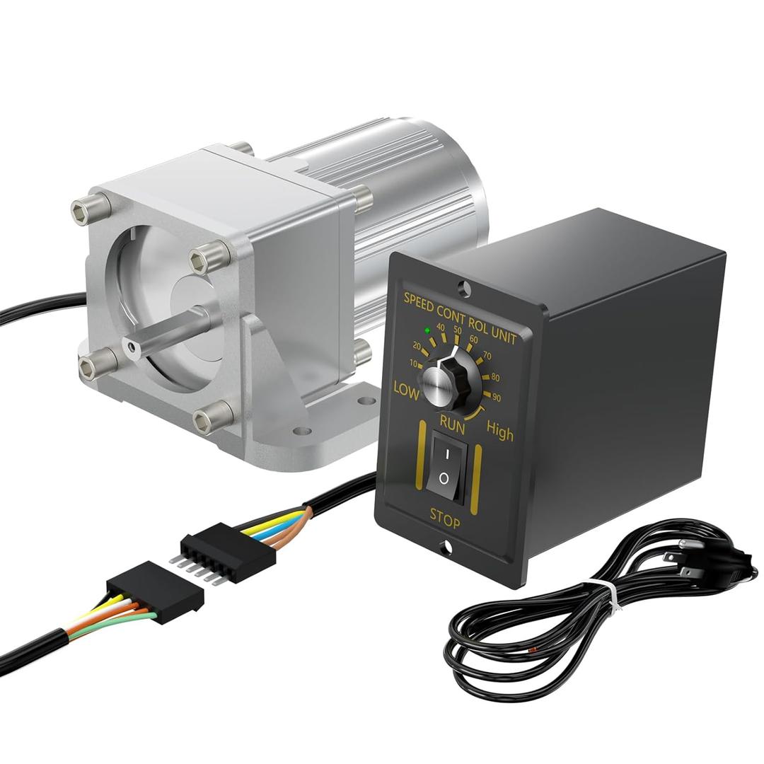 6Watts Reversible 110V AC Motor with Gearbox (7.5K), Electric Gear Reducer Motor Adjustable High Speed 180rpm with Speed Controller & Bracket Kit for Food Packaging