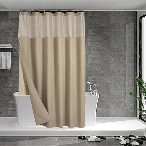 N&Y HOME Waffle Weave Shower Curtain with Snap-in Fabric Liner Set, 12 Hooks Included - Hotel Style, Water-Repellent & Washable, Mesh Top Window - 71x72, Linen