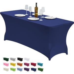 CWK 6FT Waterproof Stretch Spandex Table Cover for Rectangular Tables - Elastic Fitted Tablecloth for Folding Tables,Wrinkle Resistant Table Cloth for Parties, Weddings, Banquets & Events (Blue), 96" x 30"
