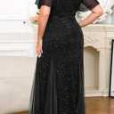 Plus Size Formal Dress - Evening Gowns Wedding Guest Mother of The Bride Sequin Lace Mermaid Tulle Hem Prom Long Dress (Black, XL)
