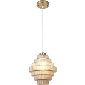 8.7 Gold Crystal Chandelier - Modern Amber Glass Pendant Light Fixture for Dining Room, Kitchen Island (1 Light-Gold)