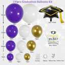 130Pcs Graduation Balloon Arch Kit Purple Gold White Garland Decoration with Graduation Cap Star Foil Balloons for Class of 2026 Party Prom Decorations Supplies