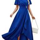 QMZ Wedding Guest Dresses for Women Have Pockets Cocktail Dress Ruffle Sleeve A Line Evening Party Formal Dresses for Women-Royal Blue-L