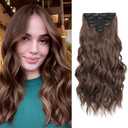 Fliace Clip in Hair Extensions for Women Chestnut Brown Long Wavy Hair Extensions Clip Ins 6PCS 16 Inch Synthetic Soft and Natural Thick Hair Pieces for Women