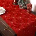 Christmas Trees Table Runner Red 13 x 72 Inch Christmas Stars Soft Plush Faux Fur Jacquard Embroidery Table Runner Xmas Holiday Decoration for Home Kitchen Dining Party Decor