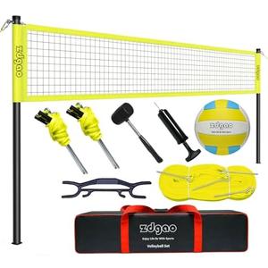 Volleyball Net Outdoor - Portable Volleyball Set for Backyard with Professional Volleyball Net, Wrap Yarn Volleyball and Pump, Boundary Line, Carry Bag