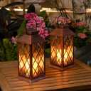 2Pack 10" Solar Outdoor Lanterns Waterproof Garden Gifts Women, Halloween Flickering Flameless Candle Mission Lights for Patio, Outdoor, Party, Yard, Lawn, Mothers' Day Gifts for Mom (Antique Copper)