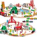 SainSmart Jr. 112-Piece Wooden Train Set for Toddler  Double-Sided Train Tracks, Compatible with Brio, Thomas, Melissa & Doug  Perfect Wood Toy for Boys and Girls