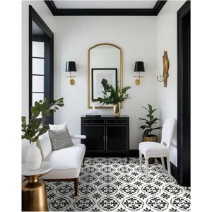 MORCART 7.87" x 7.87" Peel and Stick Floor Tile, 20 PCS Self-Adhesive DIY Vinyl Flooring for Renters, Removable and Waterproof Tile Sticker for Bathroom, Kitchen, Staircase (Black Retro Design)