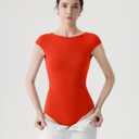 SUUKSESS Women Backless Y2k Short Sleeve Bodysuit Double Lined Open Back Sexy Basic Top, XL