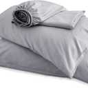 Bedsure Queen Sheet Set, Rayon Derived from Bamboo, Cooling Sheets, Deep Pocket Up to 16", PureWoven, Breathable & Soft, Hotel Luxury Silky Bedding for Hot Sleepers, Silver Grey