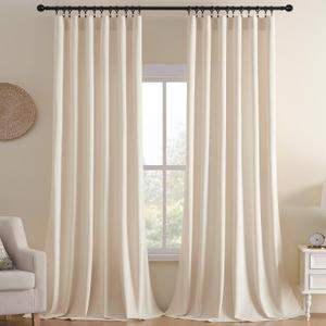Joydeco Velvet Curtains White Blackout Curtains Thermal Insulated 108 inches Long Window Curtains Soft Room Darkening Drapes for Bedroom Living Room Elegant Rod Pocket 2 Panels Cream White