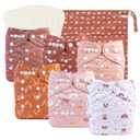babygoal Baby Cloth Diapers 6 Pack with 6pcs Rayon from Bamboo Inserts and Wet Bag, One Size Reusable Washable Pocket Nappy Covers for Infant Boys and Girls 6FG04 (Boho-cloud,rainbow,sun)