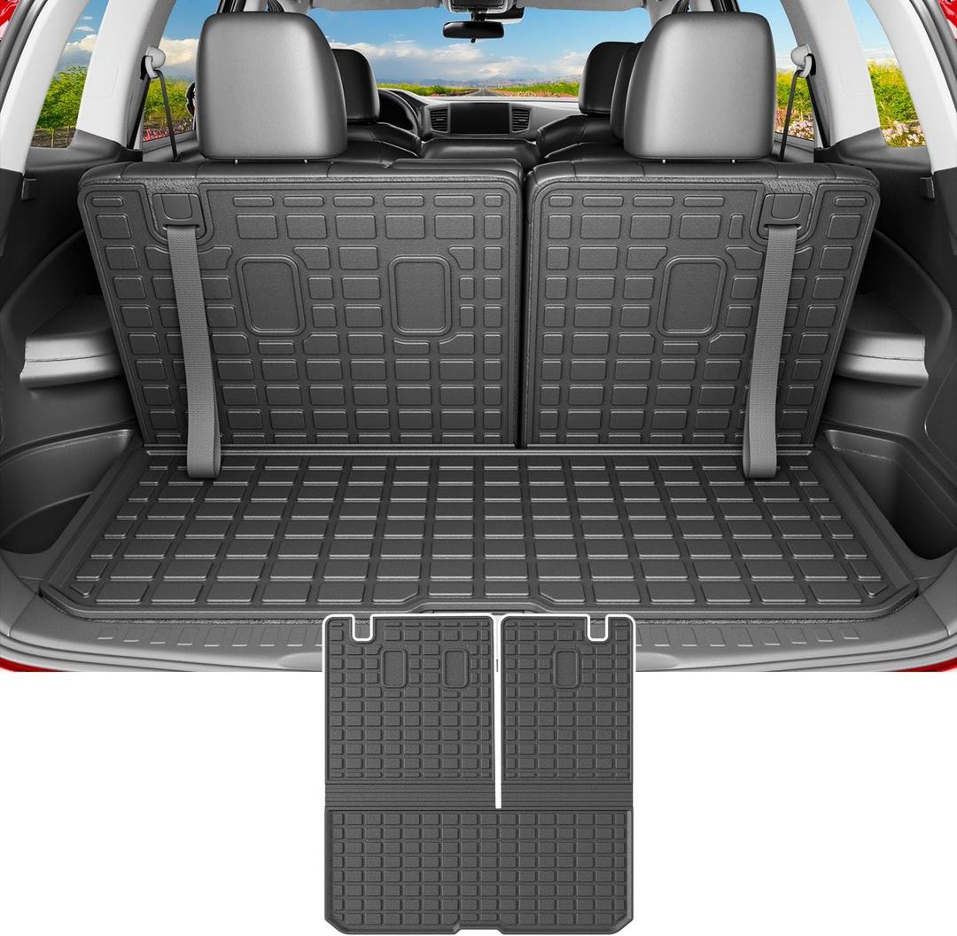 powoq Cargo Mat Compatible with 2016-2025 Honda Pilot (No Elite) Trunk Mat with Backrest Mat TPE Cargo Liner Trunk Liner Replacement for 2016-2025 Honda Pilot Accessories (Trunk Mat with Backrest Mat)