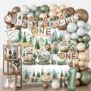 230PCS Camper 1st Birthday Decorations, All-in-1 Supplies Pack, Includes 20 Camper Theme Tableware, Backdrop, High Chair Banner, Tablecloth Balloon Kit for 1st Birthday Party Themes