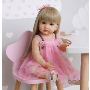 Reborn Baby Dolls Silicone Full Body Girl 22 inch Lifelike Toddler Doll Realistic Reborn Dolls Waterproof with Blond Long Hair Pink Dress for Birthday Gifts
