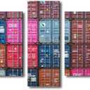 Bathroom Decor Wall Art Shipping Container Wall Paintings 5 Pieces Freight Harbour Logistics Centre Wall Art for Living Room Decor Industrial Port Wall Pictures Framed Ready to Hang (60''Wx 32''H)