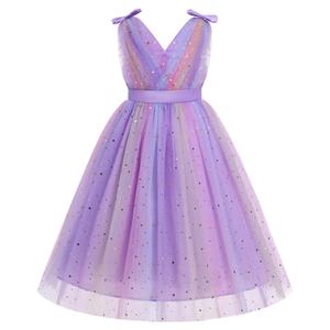 IMEKIS Flower Girl Dress: 3rd 4th Birthday Outfit Toddler Tulle Sparkly Stars Long Maxi Ball Gown Kids Princess Graduation Tea Party Formal Pageant Prom Wedding Guest Rainbow Lilac 3-4T