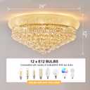 12 - Light Flush Mount Crystal Chandelier for Living Room Dining Room Entryway Hallway Bedroom Foyer Gold Finish, Size: 24"