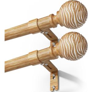 2 Pack Wood Curtain Rods for Windows 32 to 150 Inch(2.6-12.5ft), 1 Inch Heavy Duty Curtain Rod, Adjustable Boho Decorative Curtain Rods, Easy Install,Wall Mount (Imitation Wood Grain,32"-150")