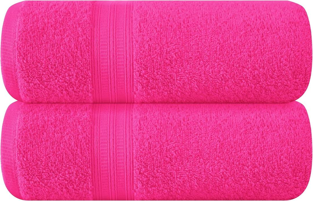 BOUTIQUO Cotton 2 Pack Oversized Bath Towel Set, Large Bath Towels 27x54, Ultra Soft, Absorbent, Compact, Quick Drying and Lightweight, Eco-Friendly and 100% Recyclable Towel Set - Hot Pink