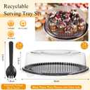 Tessco for you 24 Pack Heavy Duty Serving Tray with Clear Lid and Sporks Large Disposable Plastic Catering Tray Round Black Platter for Fruit Sandwich Party Takeout Food Picnic Supply (12 Inch)