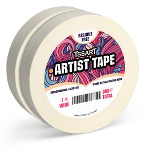 2 Pack White Artist Tape - Masking Artists Tape for Drafting Art Watercolor Painting Canvas Framing - Acid Free 1 Inch Wide 360FT Long Total
