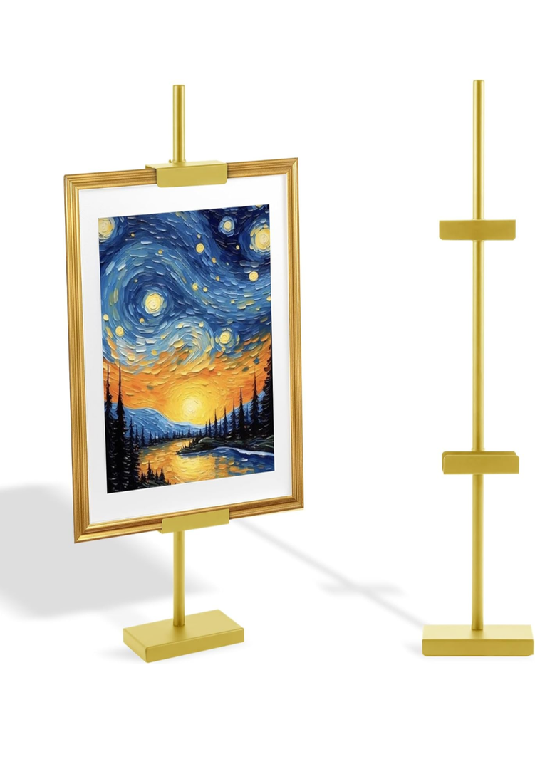ARTASY Tabletop Picture Frame Stand, Adjustable Easel Stand for Sign Up to 29", Metal Table Frame Holder for Display, Picture, Photo, Poster, Artwork- GOLD 1 Pc