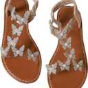Floerns Women's Elegant Rhinestone Butterfly Transparent Elastic Strap Summer Flat Sandals (9, Brown)